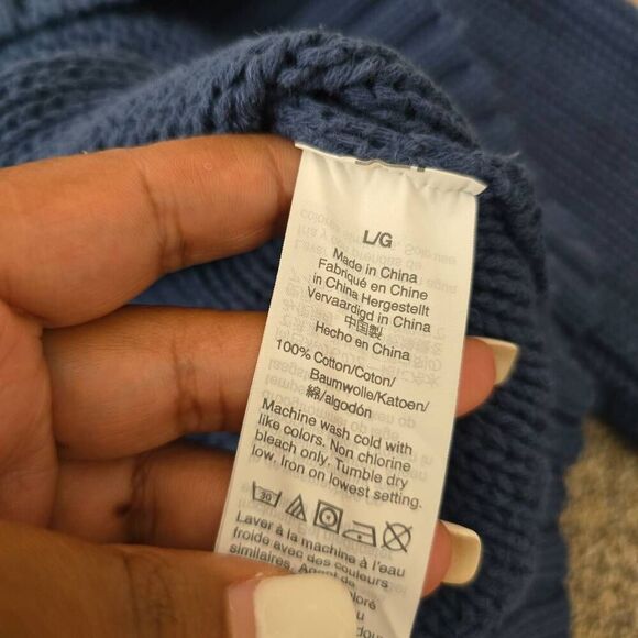 J. Crew Sweater Women's Large Blue Cable Knit Mock Neck Winter Thermal Pullover - Picture 4 of 6